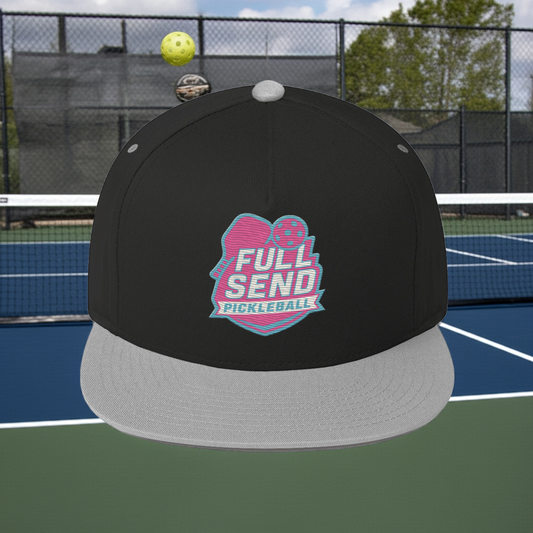 Full Send Pickleball AP Flat Bill Hat | Aqua & Pink Yupoong 6007 Snapback